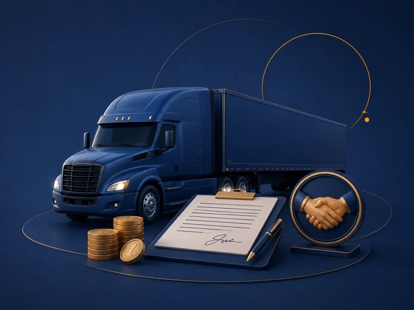 Commercial truck with financing paperwork or dealership setting.