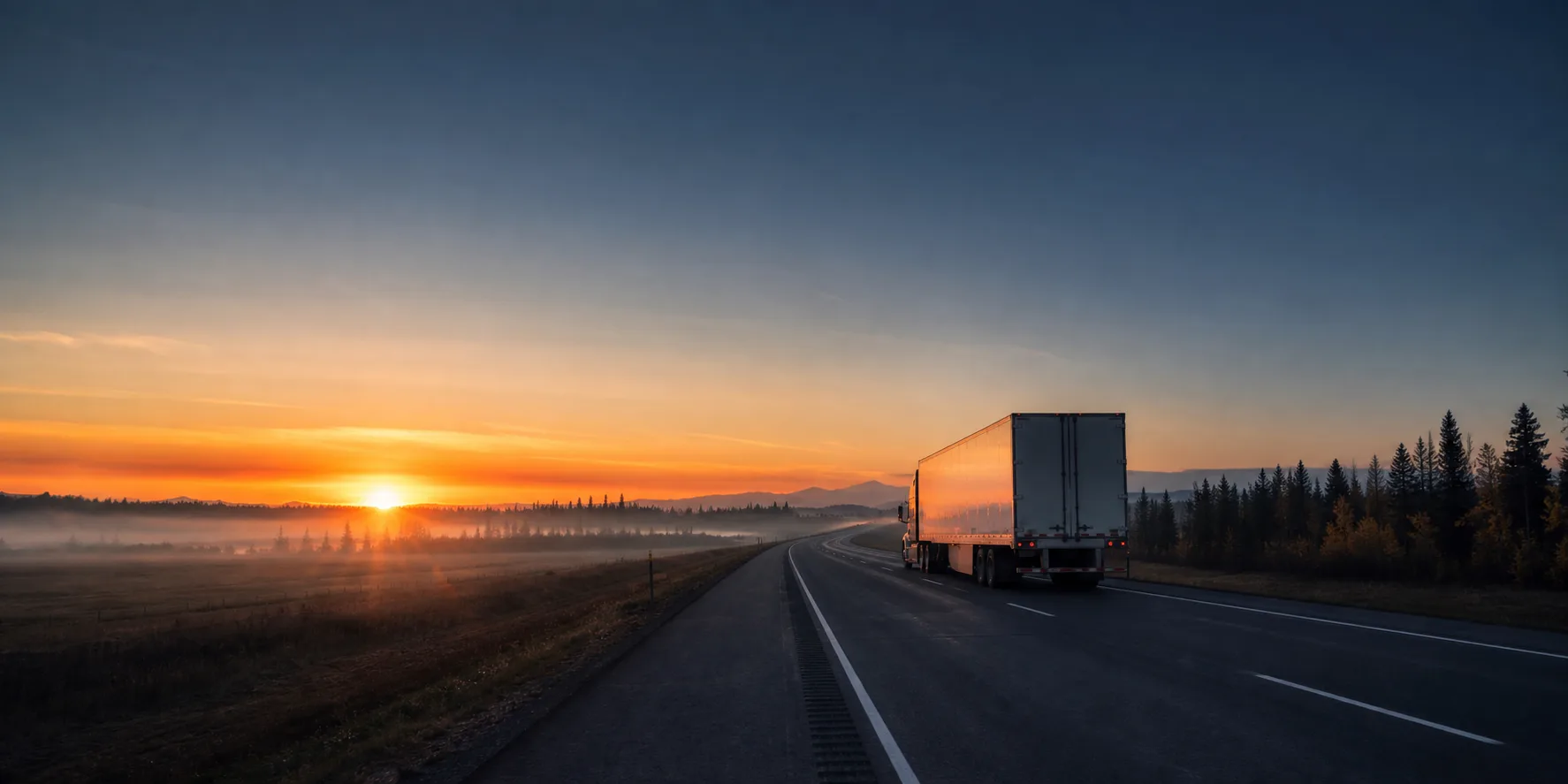 Open Canadian trucking road at sunset